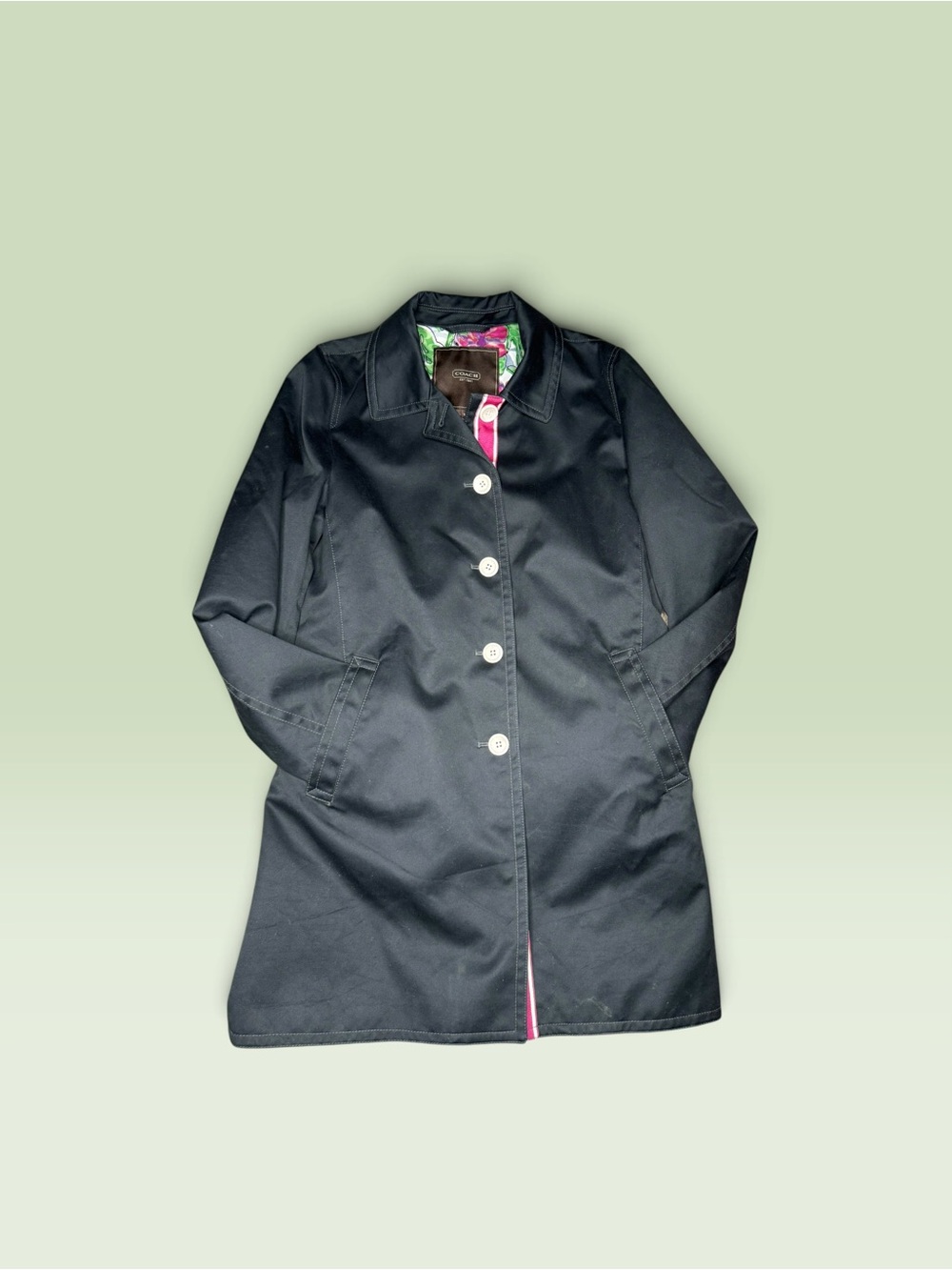 Coach Black Floral Trench Coat